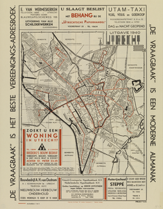 214077 Plattegrond van de stad Utrecht, met weergave van het stratenplan met namen (ged.), wegen, watergangen, ...